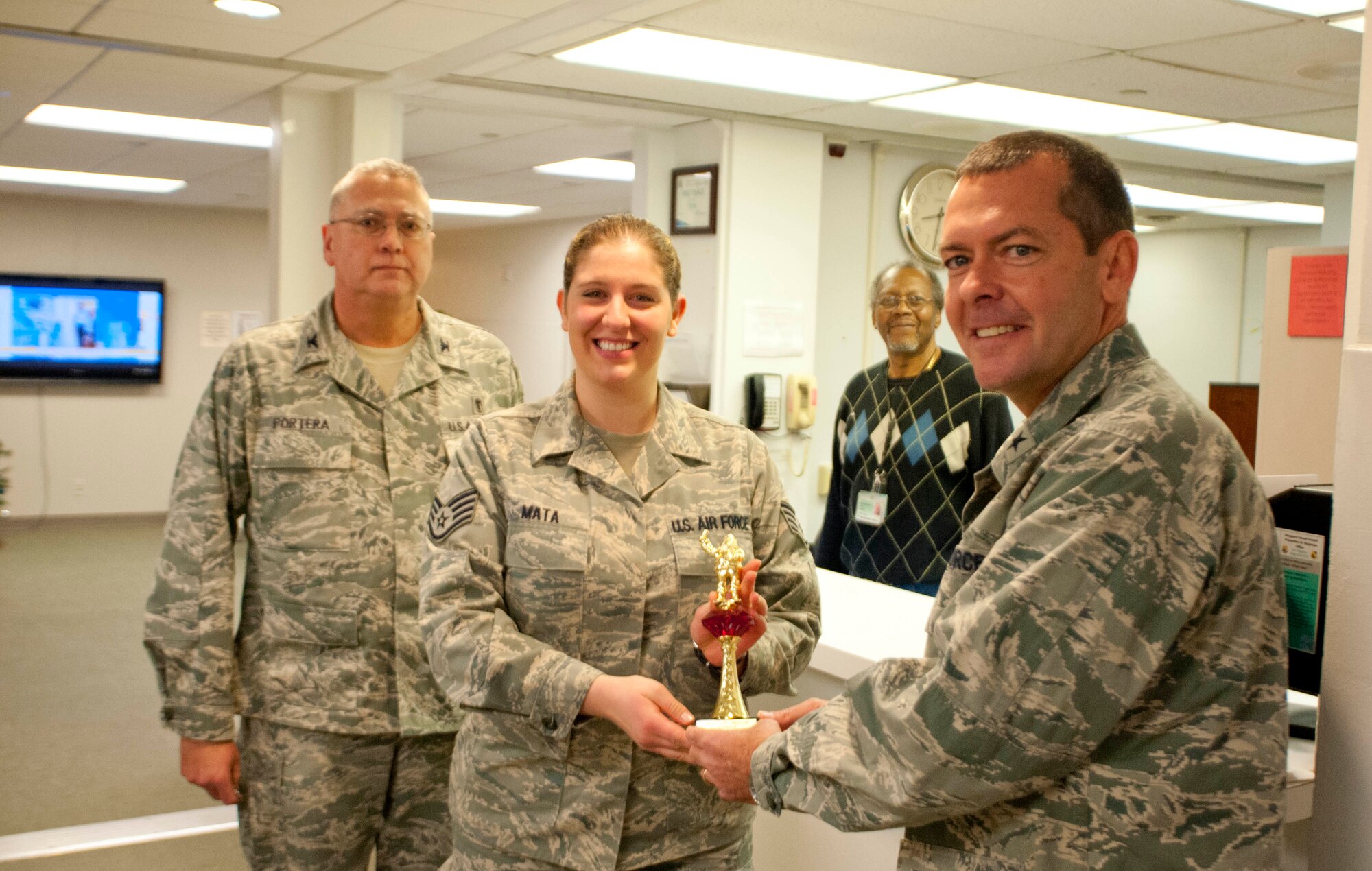 Sheppard Elementary was congratulated on winning a Christmas card competition Dec. 20, while the 82nd Dental Squadron won second place. Each contestant was evaluated on creativity and originality. (U.S. Air Force photo by Airman 1st Class Jelani Gibson)
