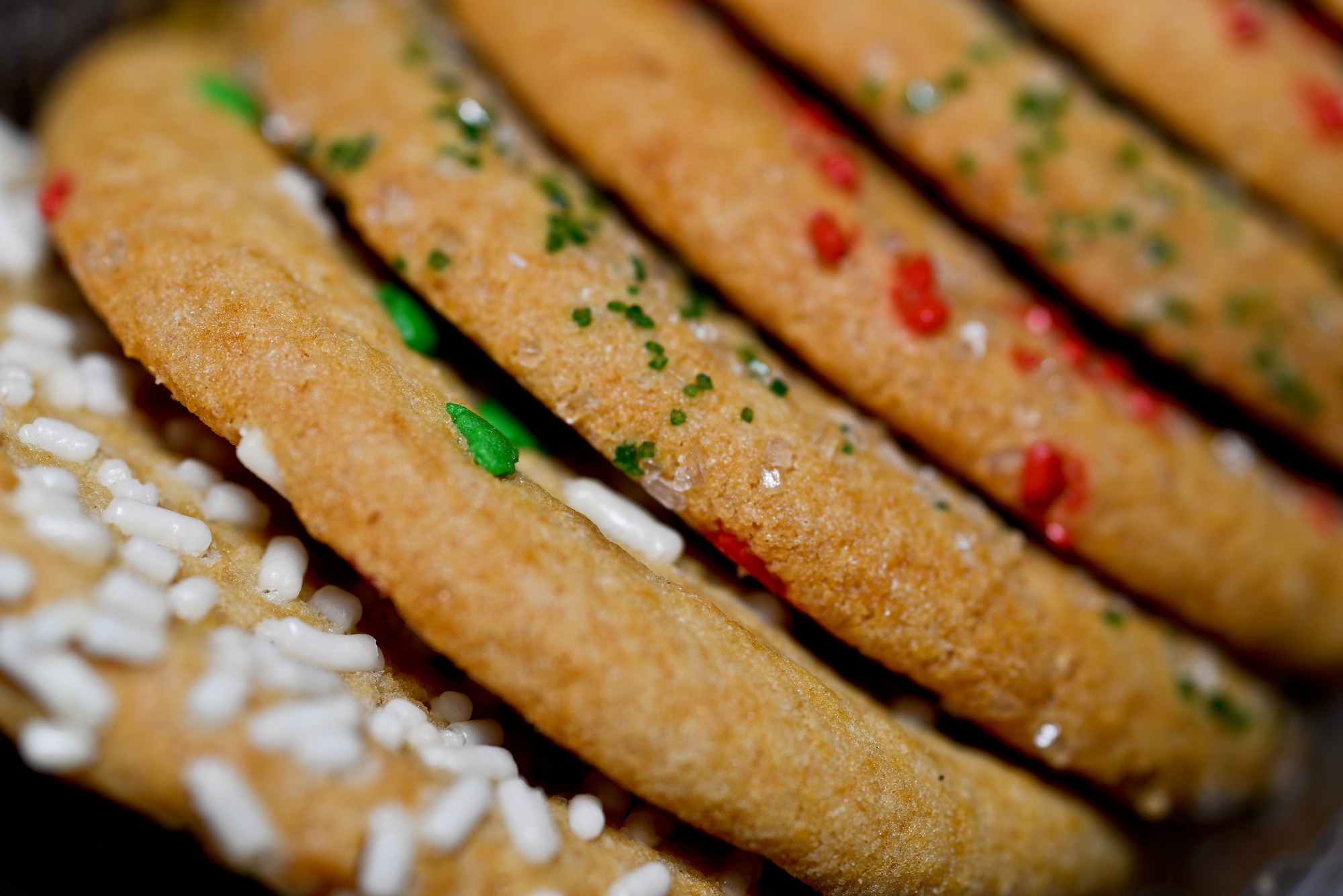 More than 4,000 cookies were donated and bagged by Airmen and volunteers from the Enlisted Spouses Club during a holiday cookie drive in the Freedom Chapel at Ellsworth Air Force Base, S.D., Dec. 12, 2013. In addition to the cookie drive, Ellsworth hosted a number of other holiday activities during December including a tree-lighting ceremony, breakfast with Santa and trees for Airmen event. (U.S. Air Force photo by Senior Airman Zachary Hada/Released)