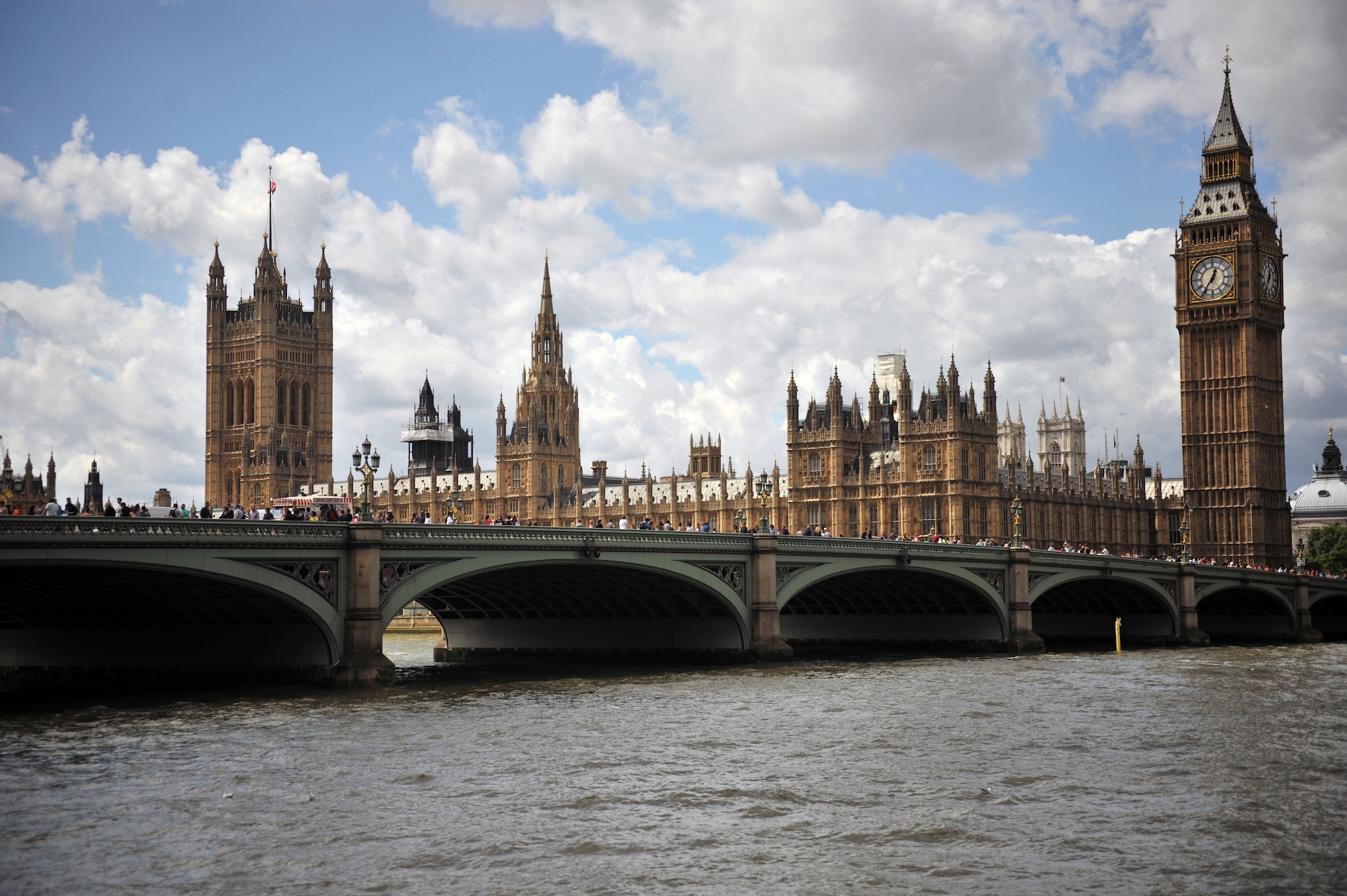 The Houses of Parliament, also known as the Palace of Westminster, is an impressive sight along the River Thames in London.  One end of this structure is marked by Big Ben, which was completed in 1859 and stands more than 96 metres tall.  (Courtesy Photo by Airman 1st Class Kyla Gifford/Released)