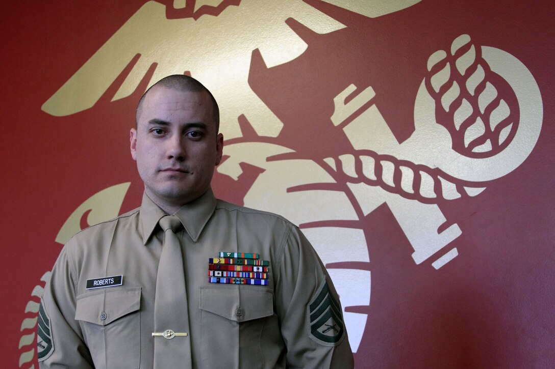 U.S. Marine Corps Staff Sgt. Donald C. Roberts, a recruiter with Recruiting Sub-station Lakewood and a Monterey, Calif. native, was recently selected as 4th Marine Corps District’s recruiter of the year for fiscal year 2013. Roberts’ efforts throughout the year also earned him a meritorious promotion to his current rank in July 2013. He will now be competing against the top recruiters from the five other recruiting districts in the nation for the title of Marine Corps Recruiting Command’s recruiter of the year. (U.S. Marine Corps photo by Sgt. T.M. Stewman/Released)