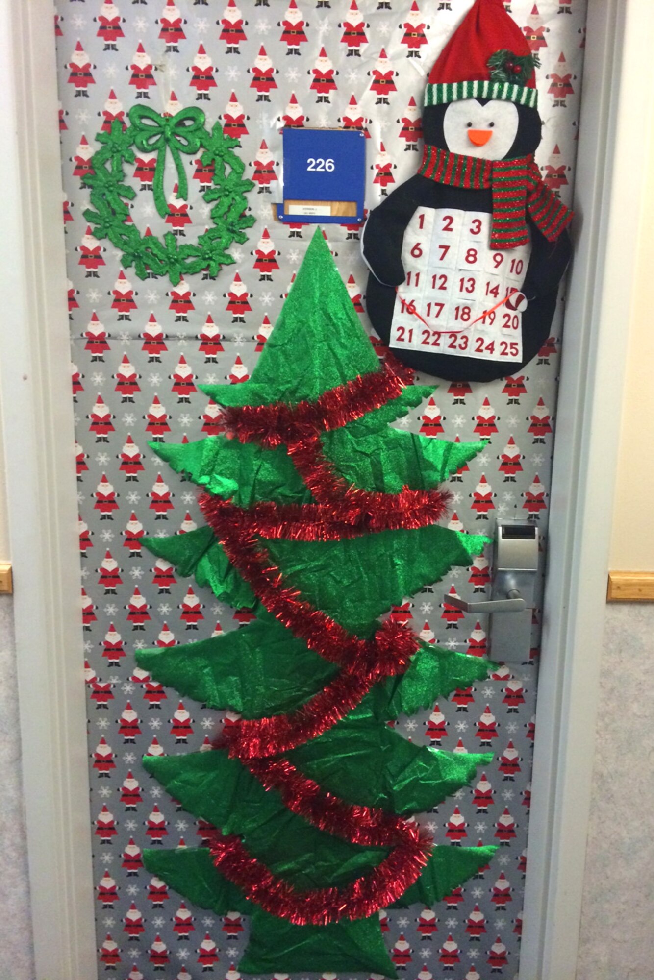 Pictured above is the winning door for the second annual holiday dorm decorating contest, which was decorated by Airman 1st Class Justin Johnson, 341st Missile Security Forces Squadron member. Johnson was announced as the winner at the Malmstrom Air Force Base Detour on Dec. 20. (Courtesy photo) 