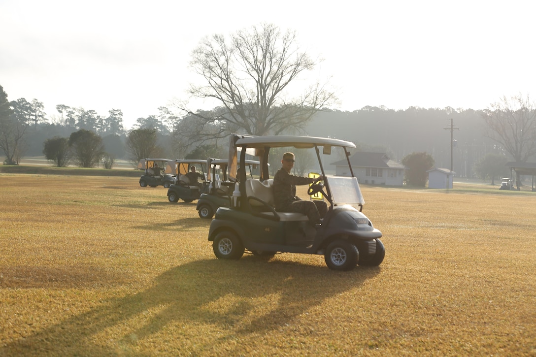 Tank commanders from 2nd Tank Battalion conducted tank maneuvers and tactics using golf carts at the Paradise Point Golf Complex, aboard Marine Corps Base Camp Lejeune, Dec. 10. “By conducting the training using golf carts, we were able to train on doctrinal formations and the fundamentals of fire and maneuver in less than one percent of the space needed for tanks,” said 1st Lt. Graham Johnson, Charlie Company executive officer. “As for fuel, we did not need any logistical support, since the golf course provided everything at no cost. Ultimately, we were able to take what would have been a major muscle movement for the company and trim it down into the bare essentials.”