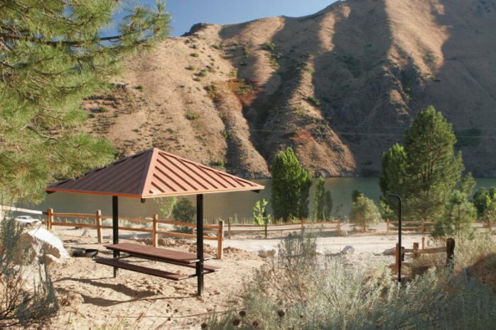 Campsite #2 or 15 at Macks Creek Park on Lucky Peak Lake.  Macks Creek Park offers primitive dry camping on the shoreline of Lucky Peak Lake.  Sites are reservable through recreation.gov .