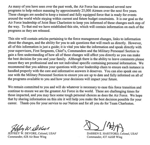 Commander's Letter Force Management Joint Base Charleston.