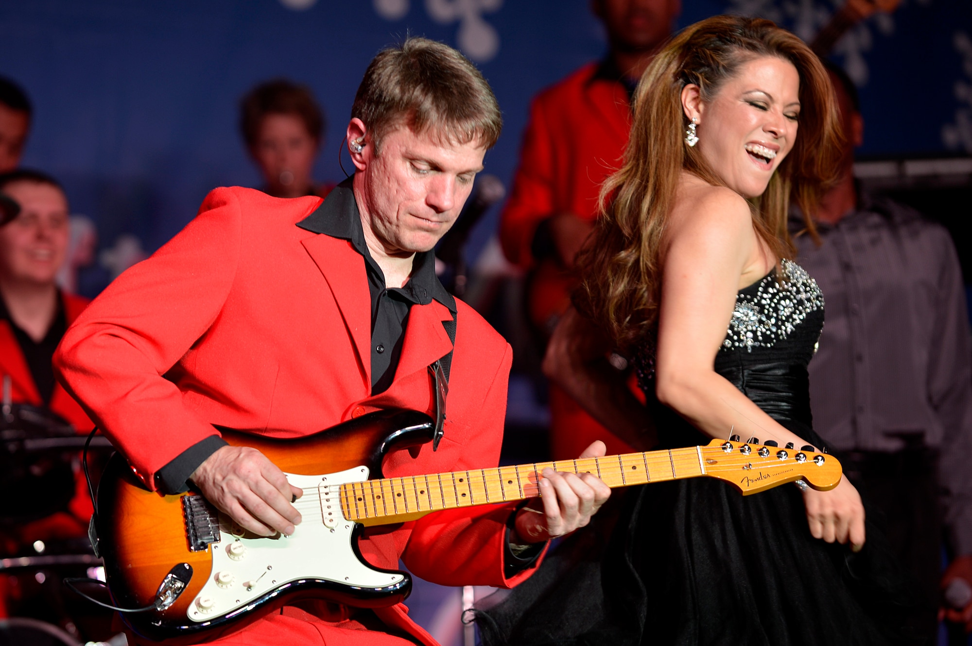 Members of the Air Force Entertainment Group perform for deployed Service members at Bagram Airfield, Afghanistan, Dec. 24, 2013. The theme of this year’s performance is “A Gift of Music,” and included a variety of music genres. (U.S. Air Force photo by Senior Airman Kayla Newman/Released)
