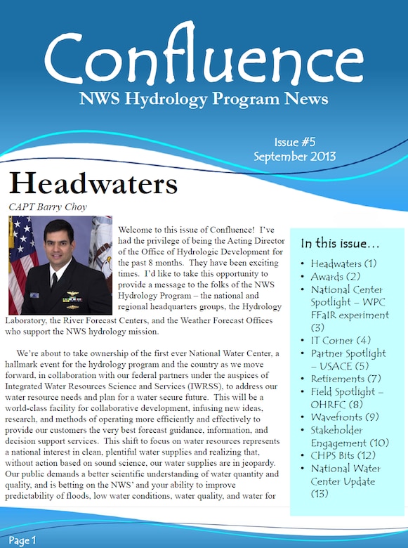 Cover of the September 2013 issue of Confluence, the National Weather Service Hydrology Program News.