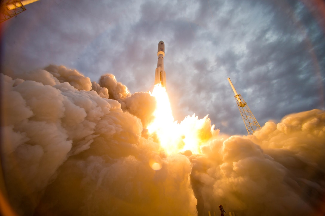 The 45th Space Wing successfully launched a United Launch Alliance Atlas V rocket carrying the second Mobile User Objective System (MUOS-2) satellite for the U.S. Navy July 9, 2013, at Cape Canaveral Air Force Station, Fla. MUOS is the next generation narrowband military satellite communication system that supports a worldwide, multiservice population of users in the ultra-high frequency band. (Courtesy photo/Pat Corkery)