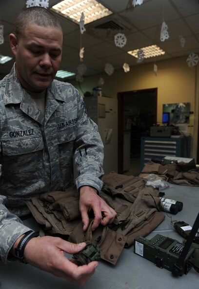 Staff Sgt. Luis A. Gonzalez is an aircrew flight equipment journeyman at the 386th Expeditionary Operations Support Squadron, undisclosed location, Southwest Asia. Gonzalez is on his fifth deployment from the 143rd Air Wing Quonset Air National Guard and a native of Middletown, Rhode Island. (U.S. Air Force photo by Senior Airman Desiree W. Moye)