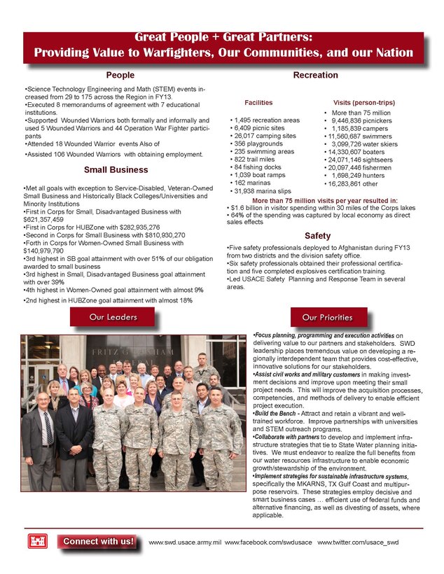 An at-a-glance look at how the Southwestern Division carried out its mission in 2013.(page 2)