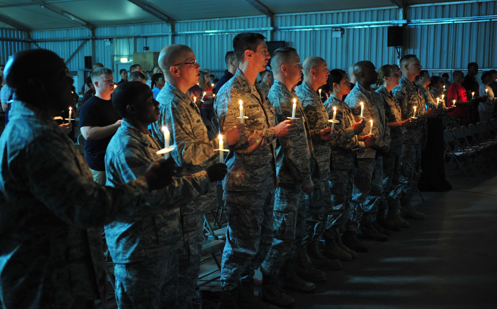 The Seven Sands Chapel held an ecumenical candlelight worship service at an undisclosed location in Southwest Asia, Dec. 22, 2013. The chapel reminds everyone to be spiritually resilient this holiday season. (U.S. Air Force photo by Staff Sgt. Michael Means/Released)