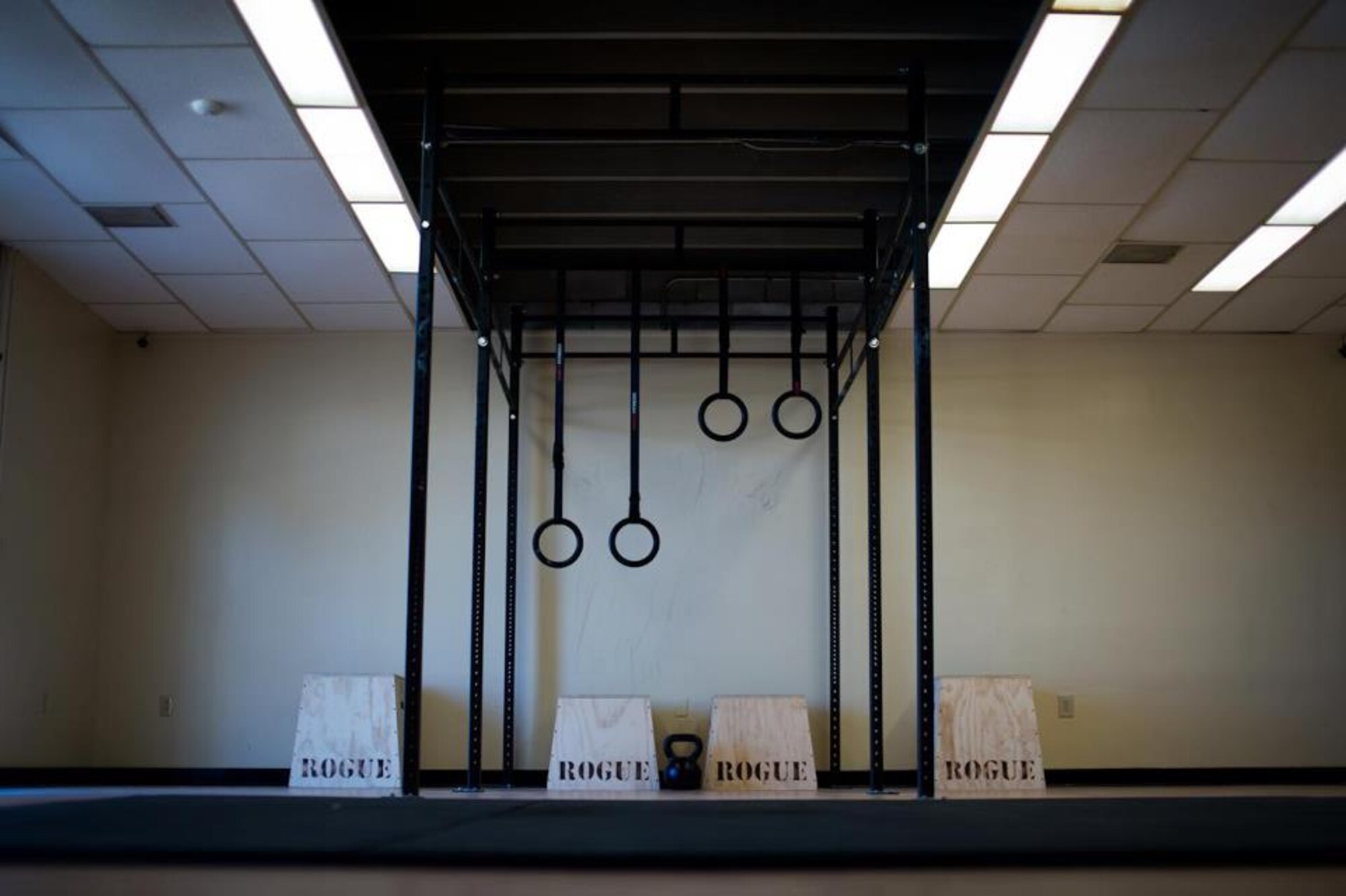 Photo shows the inside of the Raptor Cage, with pull-up bars, rings and box jumps. (Courtesy photo)