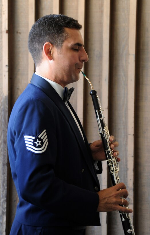 Oboist, Tech. Sgt. Kevin Darrow will perform with the Concert Band's
Woodwind Quintet on a Chamber recital at The Lyceum on Mar. 9. (AF photo by
Staff Sgt. Corenthia Fennell)
