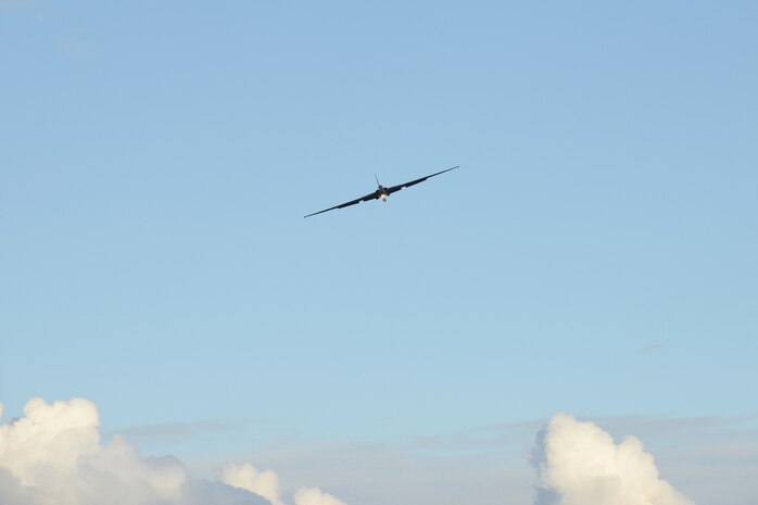 A U.S. Air Force U-2 Dragon Lady high-altitude reconnaissance aircraft prepares to land at Beale Air Force Base, Calif., on Jan. 25, 2013, after flying a routine sortie over the local area. Sorties consist of flying patterns and running through touch and go exercises. (U.S. Air Force Photo by Mr. John Schwab/ Released)
