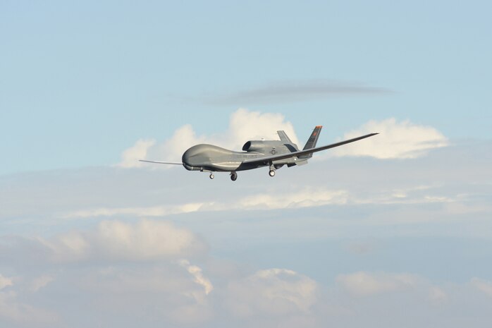 A U.S. Air Force RQ-4 Global Hawk unmanned aerial vehicle prepares to land at Beale Air Force Base, Calif. after flying a routine training mission, Jan. 25, 2013. (U.S. Air Force Photo by Mr. John Schwab/ Released)