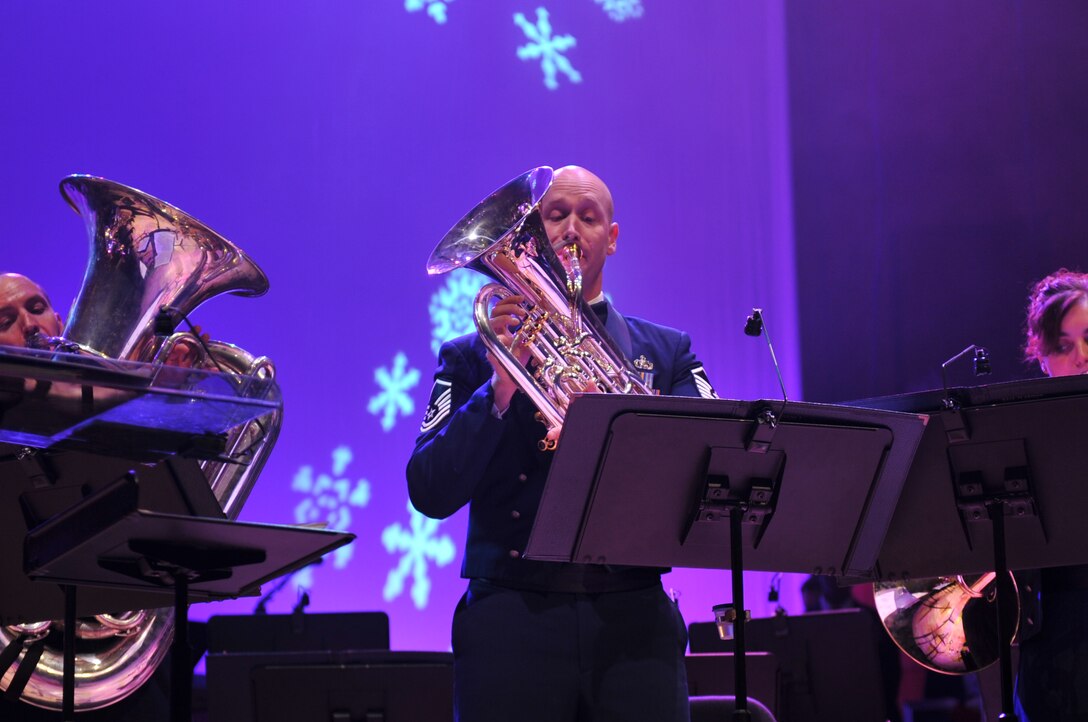 Master Sergeant Matt Dunsmore performs on the baritone with Heartland Brass and Offutt Brass in "Overtue Battle from 'The Nutcracker'"