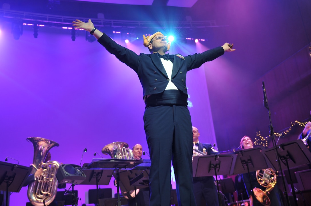 Technical Sergeant James Mangette puts a final touch on "Overture Battle Royal from 'The Nutcracker'" with a finger cymbal solo.
