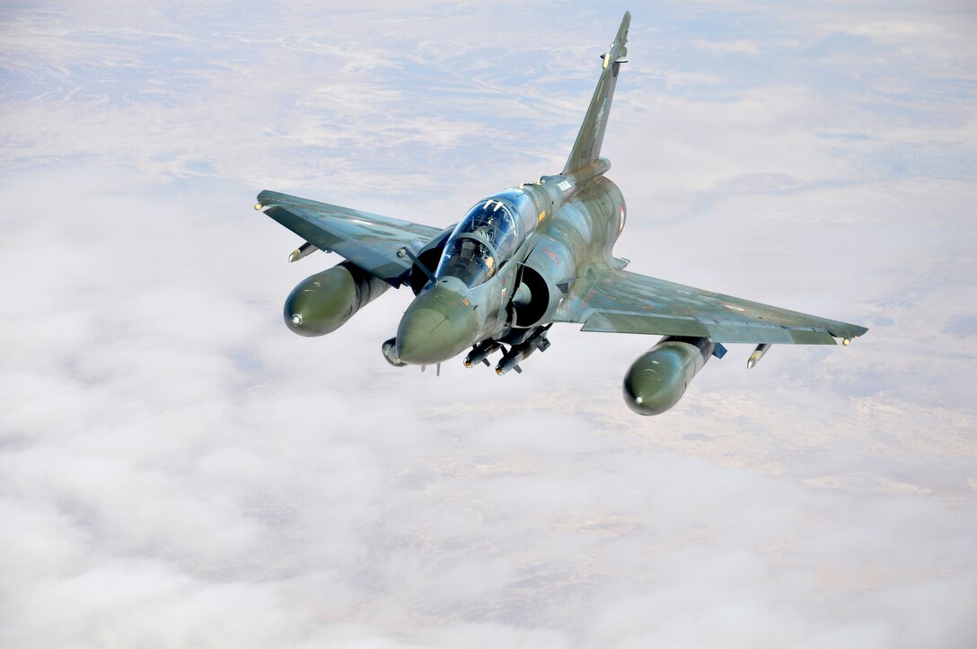 A French Mirage fighter prepares to refuel from a U.S. Air Force KC-135 Stratotanker from the 100th Air Refueling Wing, RAF Mildenhall, England, over Africa Jan. 29, 2013. Tankers from RAF Mildenhall, operating from a southwest Europe began flying refueling missions in support of French operations in Mali Jan. 27, 2013. (U.S. Air Force photo by Capt. Jason Smith)