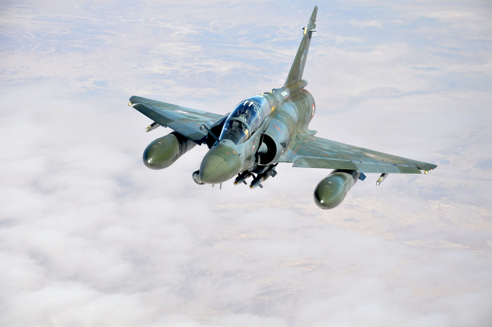 A French Mirage fighter prepares to refuel from a U.S. Air Force KC-135 Stratotanker from the 100th Air Refueling Wing, RAF Mildenhall, England, over Africa Jan. 29, 2013. Tankers from RAF Mildenhall, operating from a southwest Europe began flying refueling missions in support of French operations in Mali Jan. 27, 2013. (U.S. Air Force photo by Capt. Jason Smith)