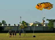 The Golden Knights, the U.S. Army parachute team, are back at Homestead Air Reserve Base for their winter training. For the fourth straight year, the award winning jump team has come to Homestead ARB, their official winter training site, to hone their skills in preparation for the 2012 air show and competition circuit. As the "Official Ambassadors of the Army," the team performs spectacular live parachute demonstrations for the public. Local South Florida residents will see the team in the skies above Homestead ARB until early March. (U.S. Air Force photo/Ross Tweten)