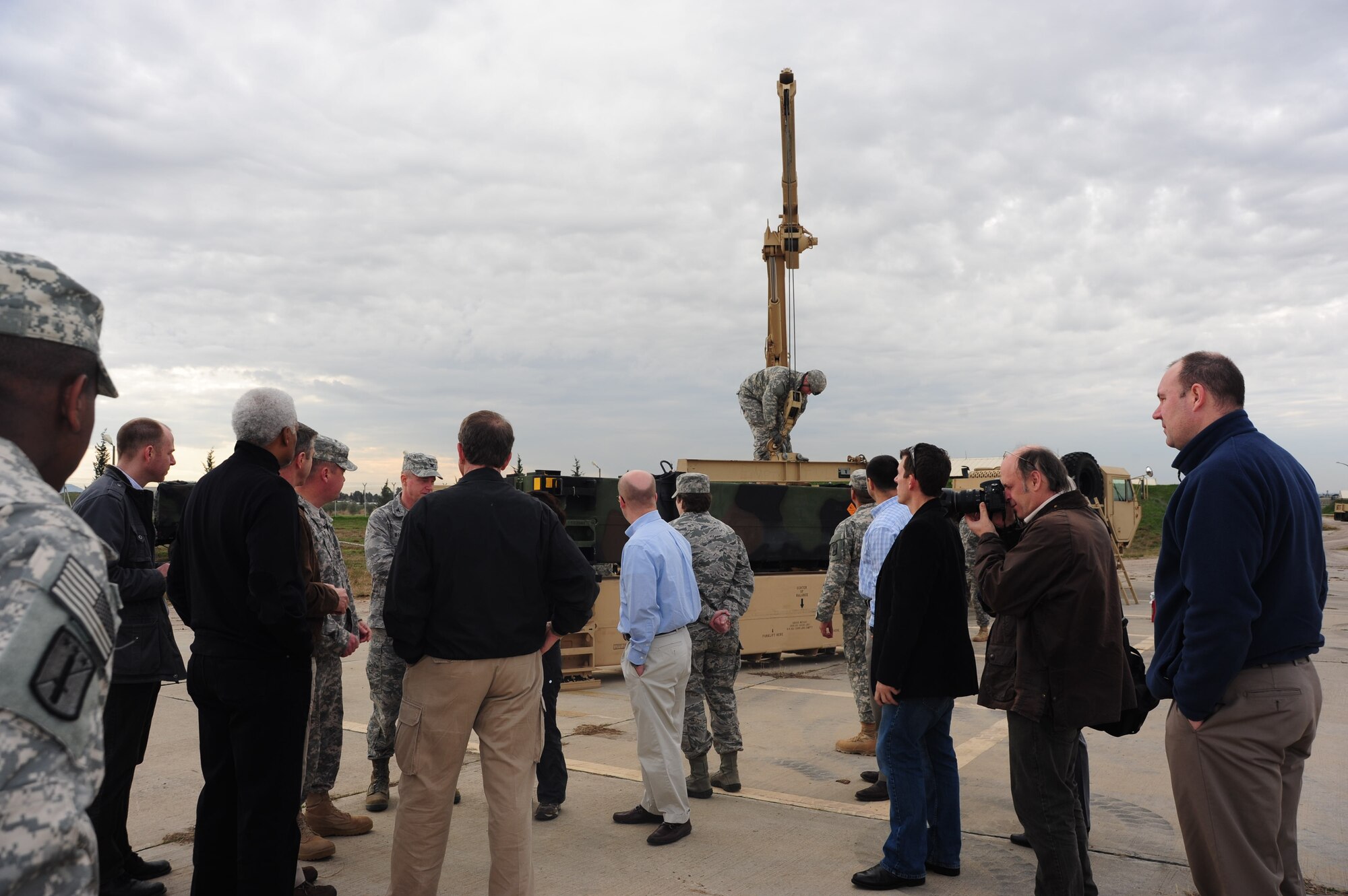 U.S. Reps. Hank Johnson of Georgia, Ted Poe of Texas and Rob Wittman of Virginia, visit U.S. Army soldiers as they transport Patriot missiles Jan. 30, 2013, at Incirlik Air Base, Turkey. The three congressional delegates toured the Patriot missile sites, temporary housing accommodations and met service members. (U.S. Air Force photo by Senior Airman Anthony Sanchelli/Released)