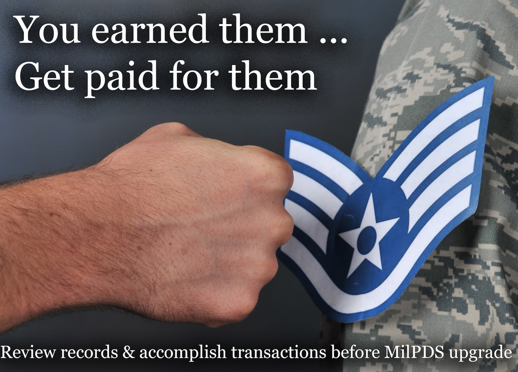 Department of Defense and Air Force officials are encouraging Airmen to review their personal data in the Defense Enrollment Eligibility Reporting System and accomplish personnel transactions before the service upgrades the Military Personnel Data System in March of 2013. (U.S. Air Force photo by Airman 1st Class Benjamin Gonsier/ U.S. Air Force graphic by 1st Lt. Ashleigh Peck)
