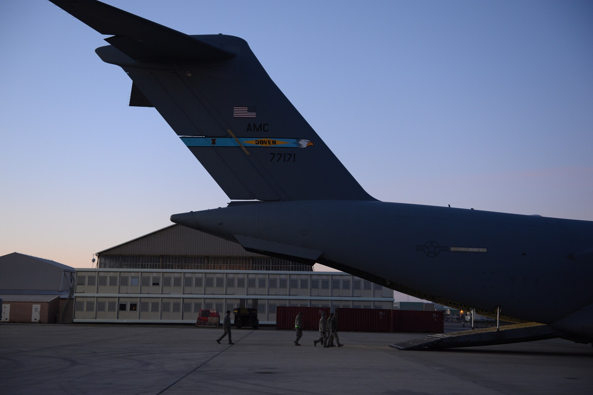 ISTRES, France – U.S. Airmen from the 621st Contingency Response Wing enter a U.S. Air Force C-17 Globemaster III cargo aircraft in Istres, France, Jan. 22, 2013. The C-17 can carry up to 170,900 pounds of cargo, and can be configured for a variety of loadouts, including aeromedical evacuation, cargo transportation and  passenger movement. (U.S. Air Force photo by Staff Sgt. Nathanael Callon/Released)