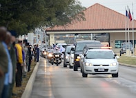 Members of Joint Base San Antonio-Randolph community, lined the streets to pay their respects to Sgt. Mark Schoonhoven Feb. 4. Sgt. Shoonhoven, 38,  who was assigned to the 32nd Transportation Company, 157th Combat Sustainment Support Battalion died Jan. 20 2013 from injuries sustained from an improvised explosive device  explosion in December 2012 while serving in Afghanistan. (U.S. Air Force photo by 
Benjamin Faske) (released)