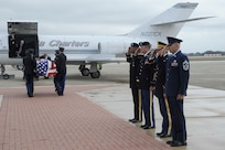 The remains of Sgt. Mark Schoonhoven were transported through Joint Base San Antonio-Randolph Feb. 4.  JBSA-Randolph?s Harmon drive was lined with Randolph employees and family members paying final tribute to Schoonhoven as his remains were transported back to Michigan.  Schoonhoven was assigned to the 32nd Transportation Company, 157th Combat Sustainment Support Battalion. He died Jan. 20 from injuries sustained from an improvised explosive device while serving in Afghanistan.  (U. S. Air Force photo by Don Lindsey)