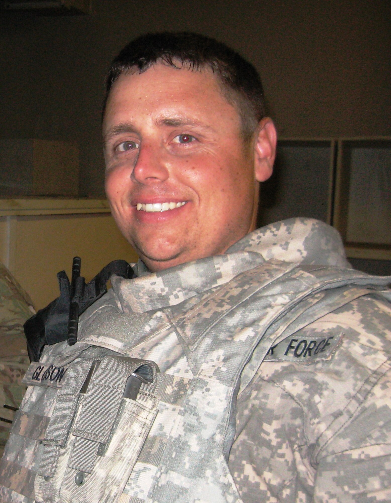 Master Sgt. Ryan Glosson, 366th Security Forces Squadron first sergeant, relaxes after an outside-the-wire mission in Afghanistan. Glosson and fellow firefighter Tech. Sgt. John Knight were involved in a rockets attack May 6, 2012, where Glosson was thrown to the floor and knocked unconscious, and Knight with wounded by shrapnel. (Courtesy photo)