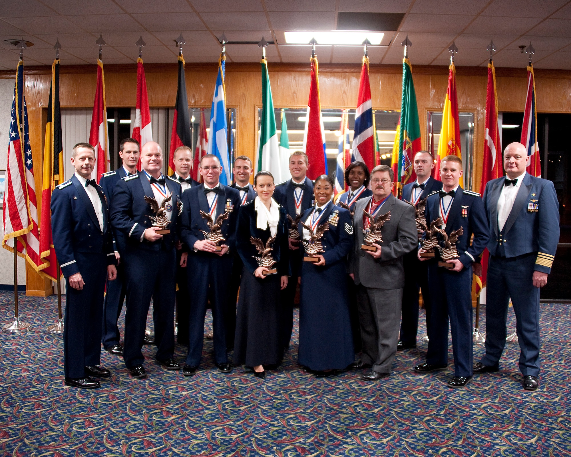 The 80th Flying Training Wing's 2012 Annual Award winners display their trophy's Feb. 2, 2013. The winners were announced during a banquet at the Sheppard Club . (U.S. Air Force photo/Danny Webb)