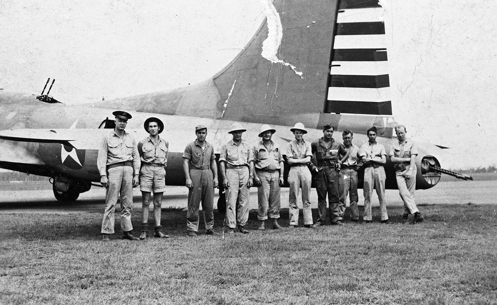Some of the crewmen and one of the two B-17s that returned safely to Australia from the Philippines. (U.S. Air Force photo)