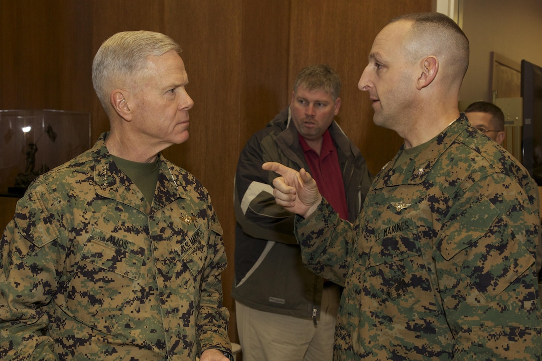 The 35th commandant of the Marine Corps, General James F. Amos, addresses Marine officers attending the Commandant's Commanders Course at the Gray Research Center, Marine Corps Base Quantico, VA, Feb. 4, 2013. (U.S. Marine Corps photo by Sgt. Mallory S. VanderSchans)(RELEASED)
