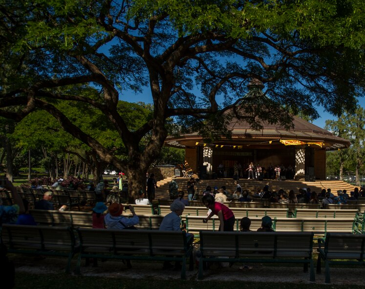 The U.S. Air Force Band of the Pacific’s “Hana Hou” ensemble from Joint Base Pearl Harbor-Hickam, Hawaii, performs Feb. 3 on the bandstand at Kapiolani Park in Honolulu, Hawaii, during the Vietnamese New Year celebration. Known in Vietnamese by its shortened name, “T?t Nguyên Ðán,” the celebration marks the first day of the lunar new year and serves as an opportunity for Vietnamese Americans to worship ancestors, be with family, and forget the troubles of the past year while hoping for a better new year. (U.S. Air Force photo by Staff Sgt. Nathan Allen)