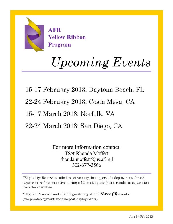 Yellow Ribbon Program announces next event locations > 512th Airlift
