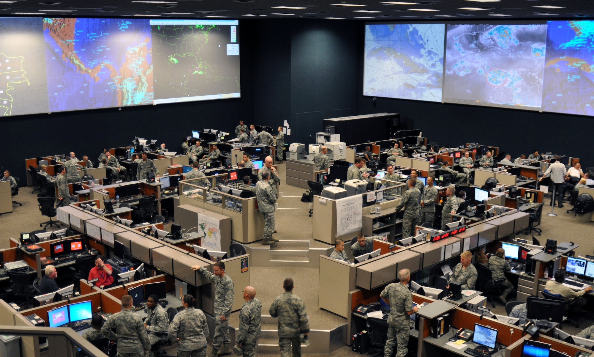 The 612th Air and Space Operations Center provides command and control of air and space power in USSOUTHCOM's area of responsibility, to include 31 countries covering a sixth of the world's land mass. The $55 million facility, which spans 26,750 square ft., operates 24-hours-a-day to support joint and coalition efforts in the Caribbean, Central America and South America. (U.S. Air Force photo by Capt. Justin Brockhoff / Released)