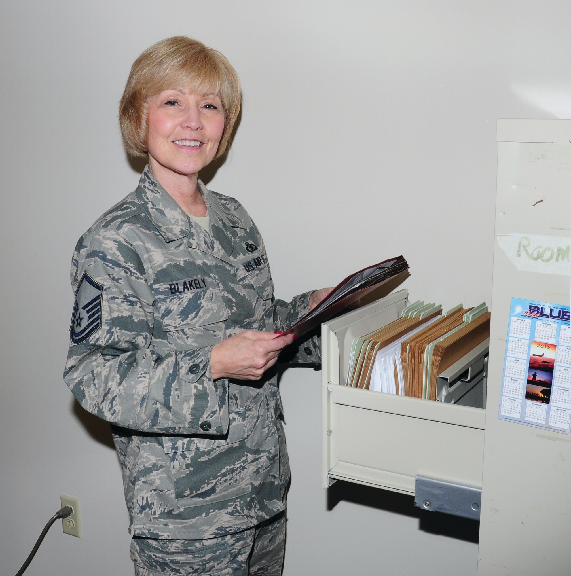 WRIGHT-PATTERSON AIR FORCE BASE, Ohio - Master Sgt. Clarine M. Blakely, 445th Airlift Wing Unit Deployment Manager, is the 445th Airlift Wing's February 2013 Spotlight Performer. (U.S. Air Force photo/Tech. Sgt. Anthony Springer)