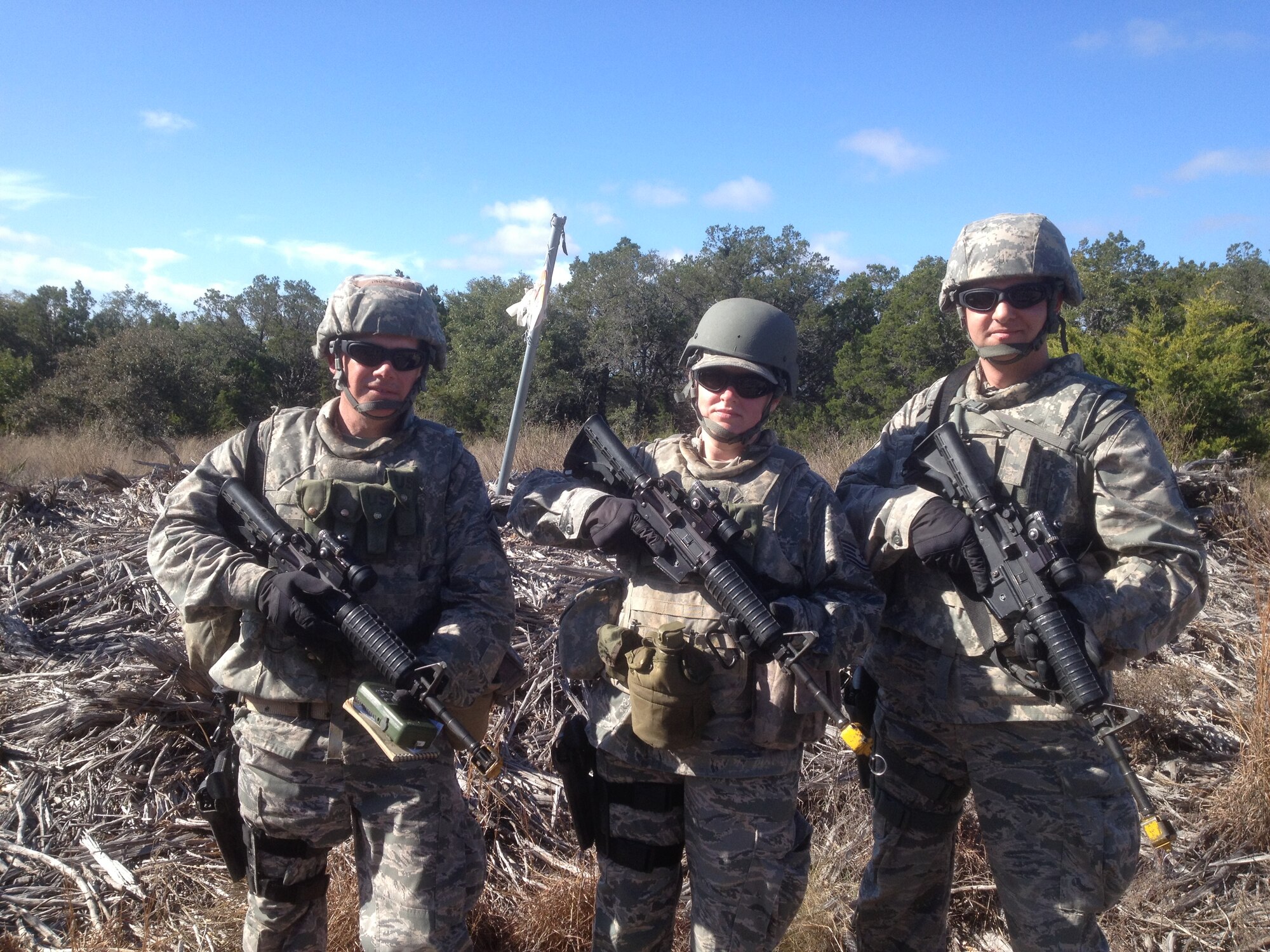 Senior Master Sgt. Mitch Morton, Tech. Sgt. Paige Martin and Master Sgt.
Bradley Bennett at pre-deployment training
