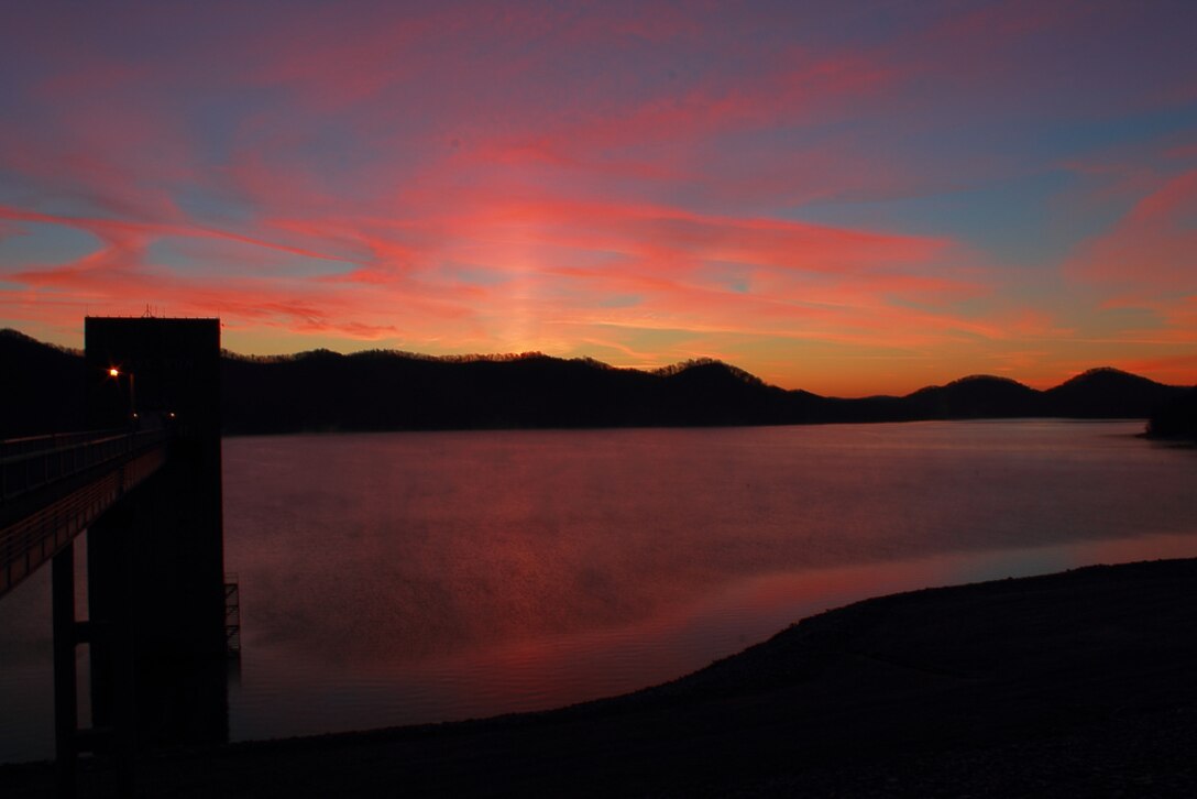 Beautiful sunrise viewed from the crest of Cave Run Lake Dam in Morehead, Ky. (U.S. Army Corps of Engineers photo by Thomas Jackson)