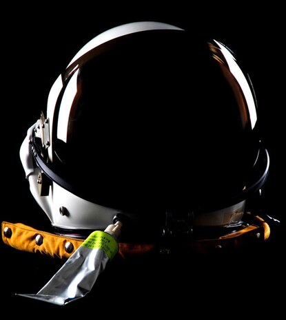 The highly-specialized helmets worn by U-2 pilots are similar to those worn by NASA astronauts. The helmets accommodate tube foods and hydration through a feeding port that keeps the helmet pressurized during flight. (U.S. Air Force photo by Mr. Robert Scott/Released)