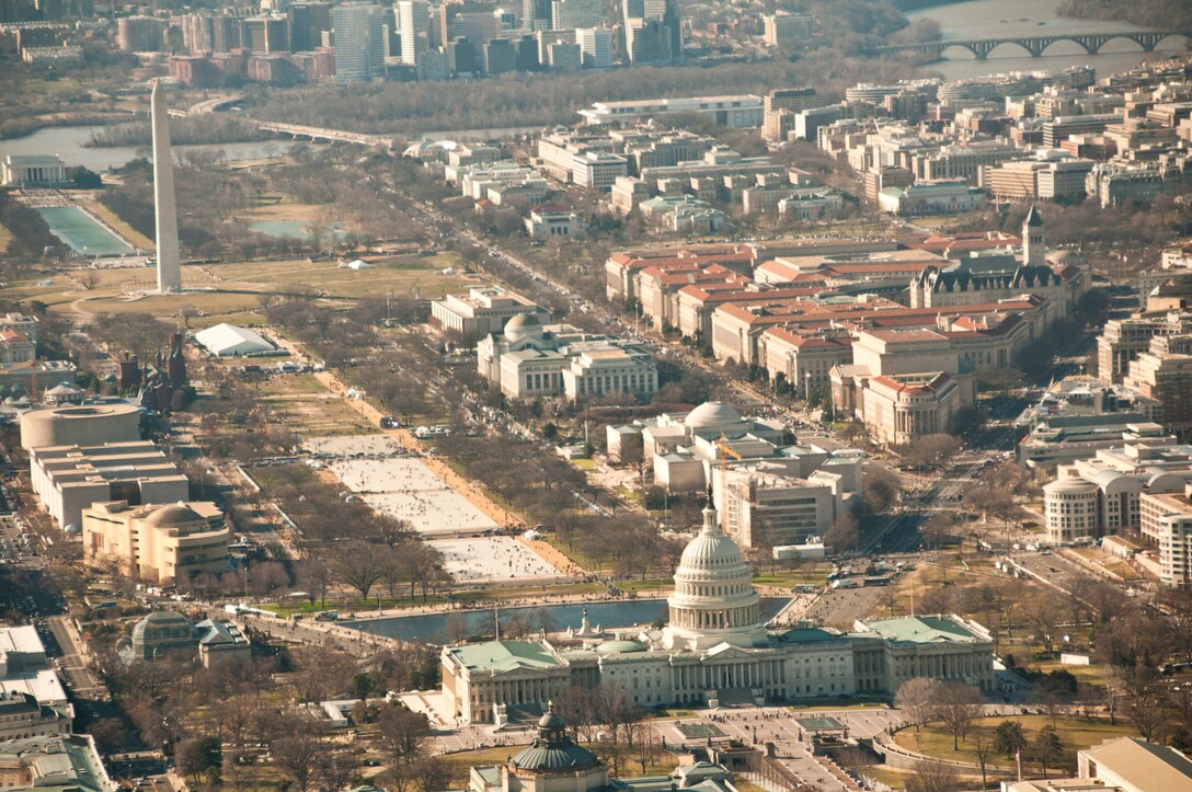 Aerial photo of the National Mall in Washington, D.C. the day before the 57th Presidential Inauguration, Jan. 20, 2013. More than 6,000 Air and Army National Guardsmen supported local authorities during the inauguration by ensuring public safety.  (Air National Guard photo by SrA Ian Caple)