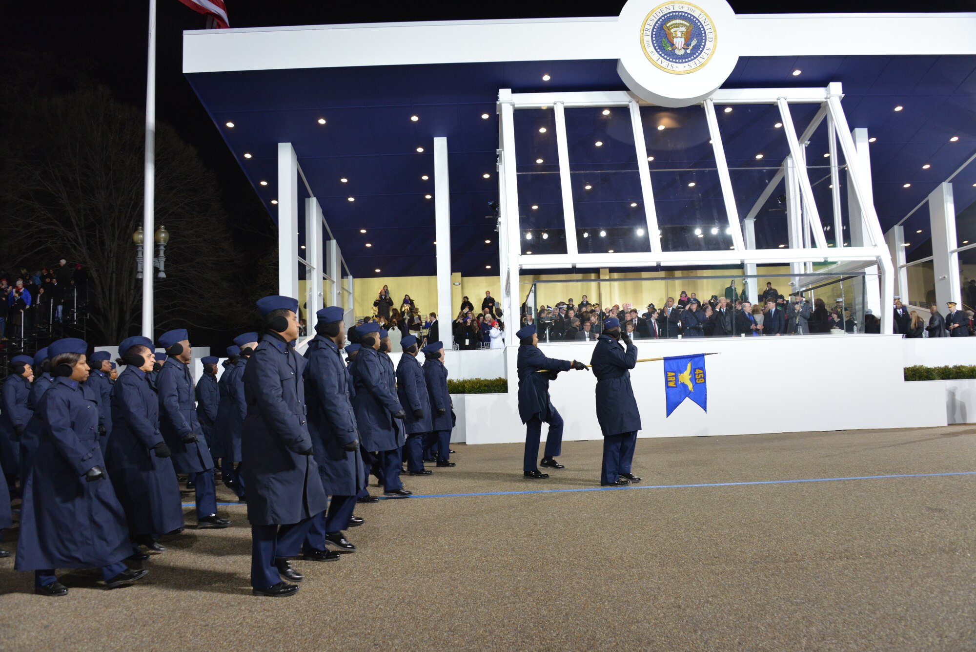 Members from the 459th Air Refueling Wing at Joint Base Andrews, Md., march past President Barack Obama during the 57th Presidential Inauguration, January 21, 2013. The parade began at the U.S. Capitol and went down along Pennsylvania Avenue to the White House. (U.S. Air Force photo/ Master Sgt. Dennis Young) 