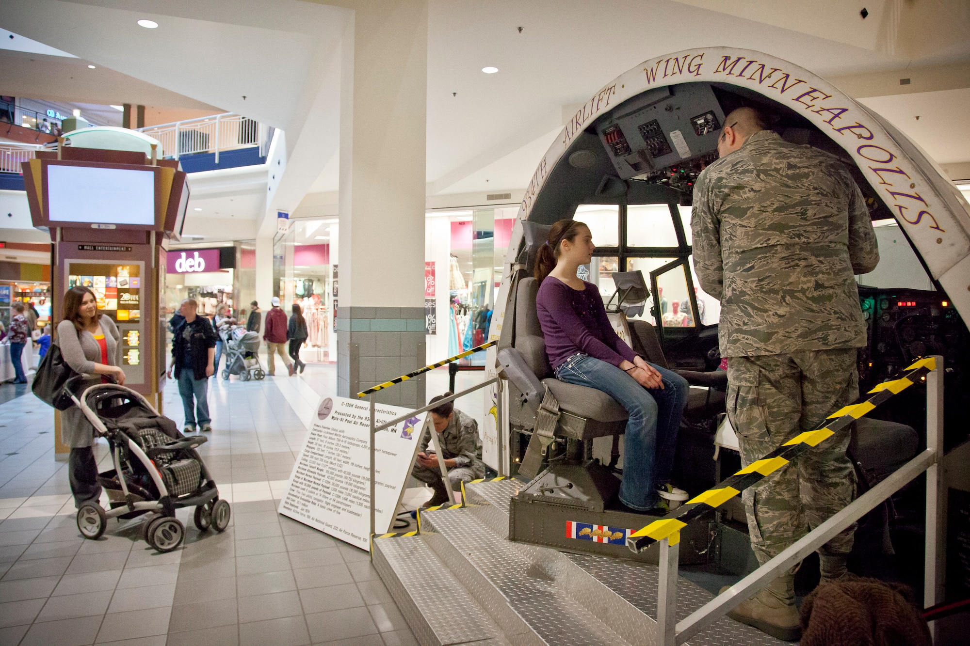 The 934th Airlift Wing showcases it's C-130 flight deck display at the Mall of America in Bloomington, Minn., during a "Government on Display" weekend.  (U.S. Air Force Photo/Shannon McKay)