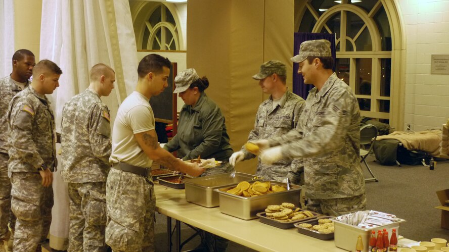 Members of the 178th Fighter Wing Services Flight serve lunch at Trinity Colege to members of the Florida National Guard Jan. 20 during the 57th presidential inauguration, Washington D.C.
The178th fed 320 guardmen three meals a day over the two-day period.