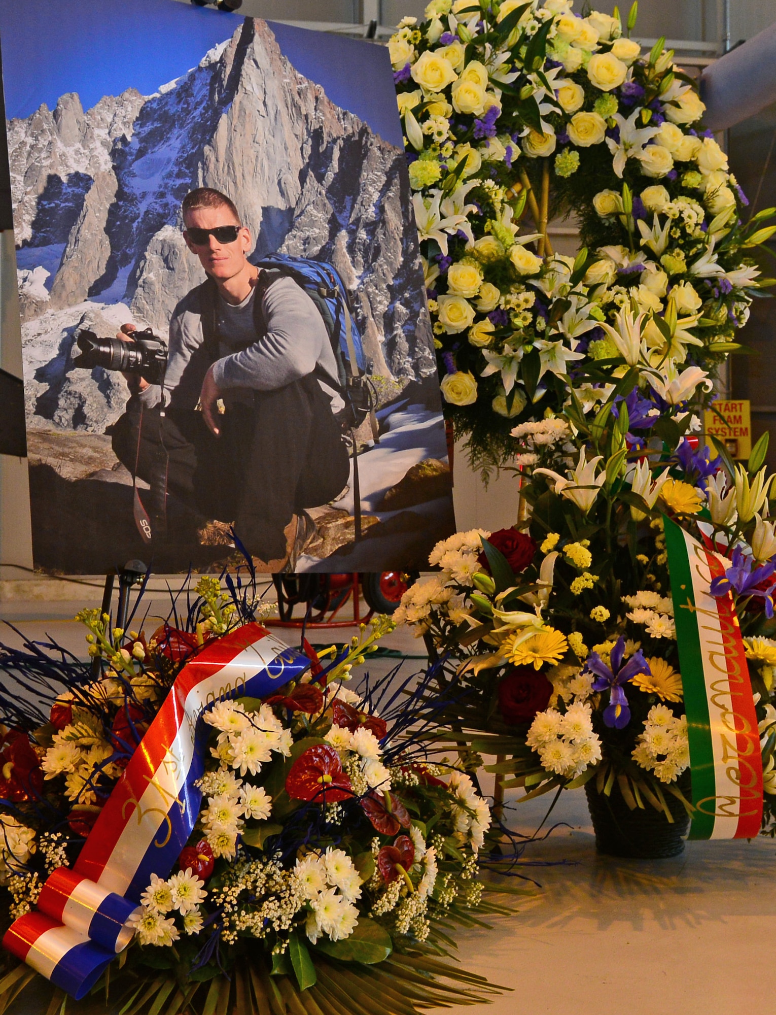 A memorial service display for Maj. Lucas Gruenther on Aviano Air Base, Italy, Feb. 6, 2013. Approximately 1,000 people attended the memorial service for Gruenther, who lost his life when his aircraft went down during a training mission on Jan. 28. (U.S. Air Force photo/Airman 1st Class Matthew Lotz)