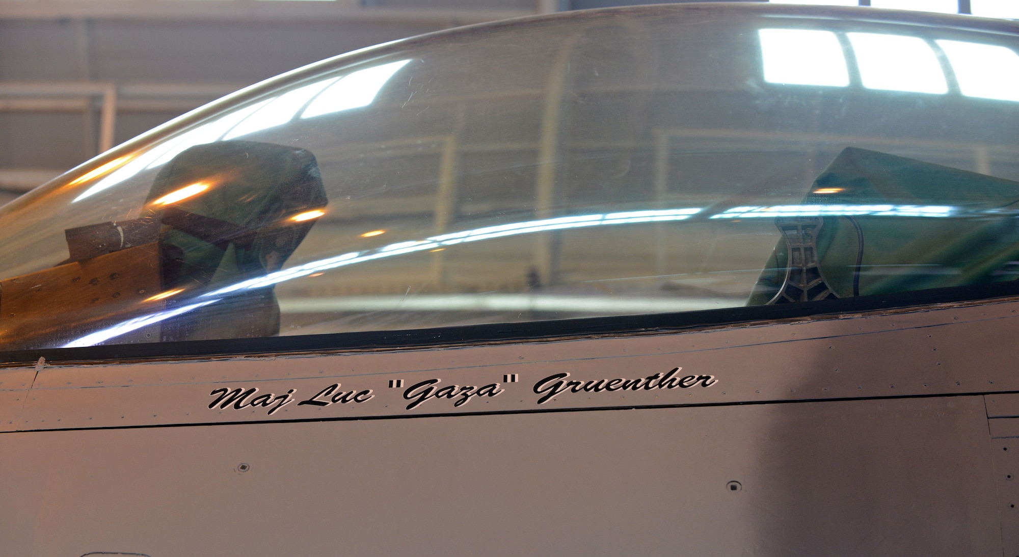 Maj. Lucas Gruenther's aircraft was shown during a memorial service on Aviano Air Base, Italy, Feb. 6, 2013. Approximately 1,000 people attended the memorial service for Gruenther, who lost his life when his aircraft went down during a training mission on Jan. 28. (U.S. Air Force photo/Airman 1st Class Matthew Lotz)