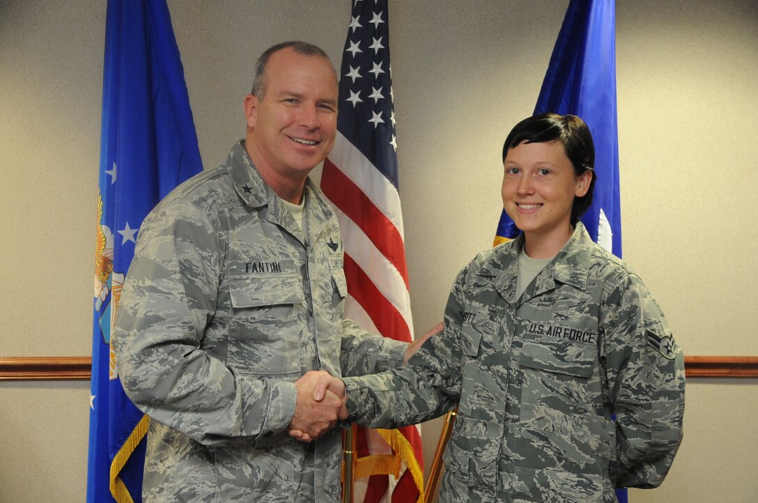 Airman First Class Jolene Adsitt of the 362nd Training Squadron received the Wingman of Choice award for the week of Feb. 4-8, in the Wing Conference room at Sheppard Air Force Base. Adsitt received the award for her volunteer efforts. (U.S. Air Force photo by Airman First Class Jelani Gibson)