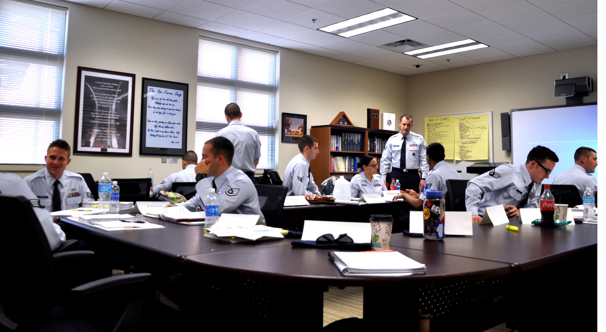 GOODFELLOW AIR FORCE BASE, Texas- The first class to graduate from the new Airman Leadership School, located in the Combined Learning Center here, study, Feb. 4. The CLC offers more opportunities to use technology during lessons. (Air Force photo/ Airman Jessica Keith)
