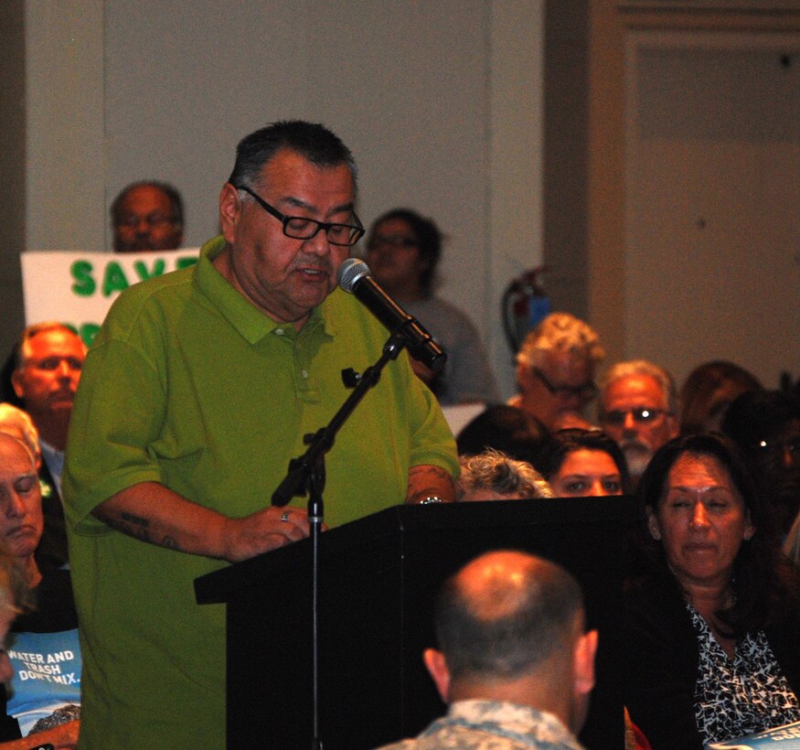 One of the speakers at the Gregory Canyon landfill public hearing held Jan. 31 at the California Center for the Arts in Escondido expresses his opinion on the issues the Corps should consider while determining whether or not to issue an environmental permit that will allow work on the landfill to proceed.