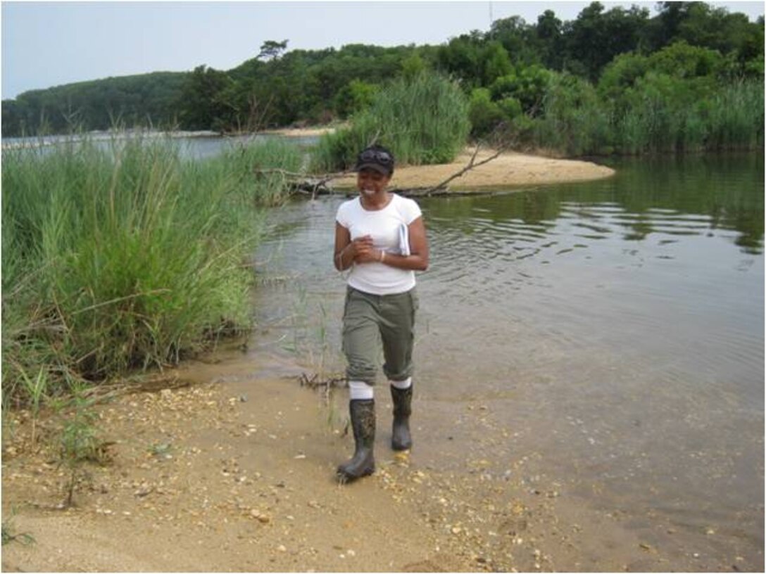 Lamuelle “Laura” Burge at the Still Pond Creek Shoreline Protection site inspection  
