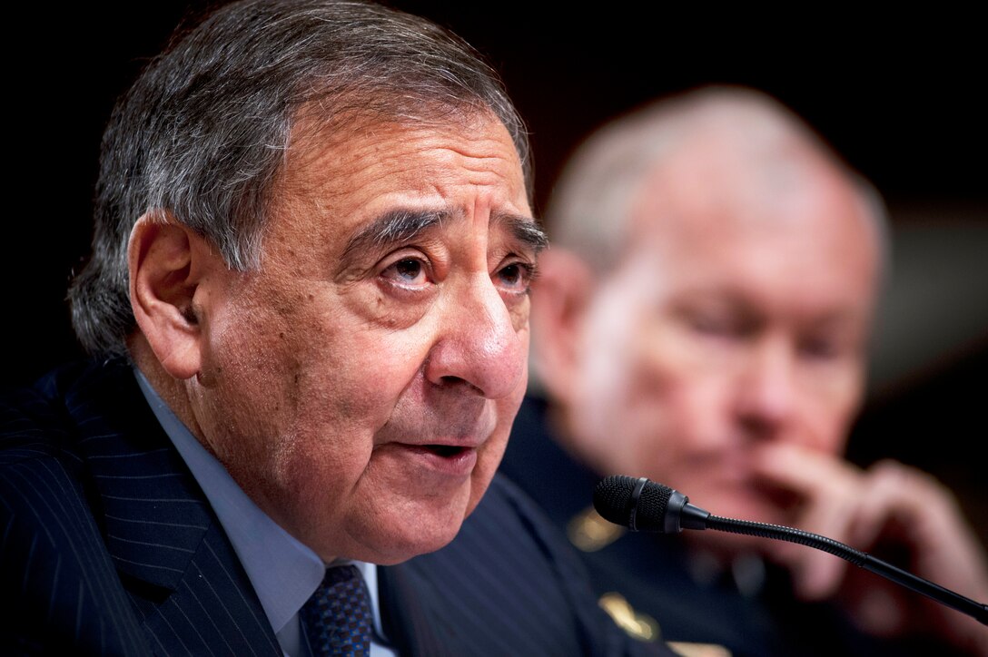 Defense Secretary Leon E. Panetta and Army Gen. Martin E. Dempsey, chairman of the Joint Chiefs of Staff, testify on the Defense Department’s response to the attack on U.S. facilities in Benghazi, Libya, during a hearing before the Senate Armed Services Committee in Washington, D.C., Feb. 7, 2013.